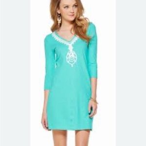 LILLY PULITZER Tidewater Tunic Dress M Classic 3/4 length sleeves V Neck cotton
